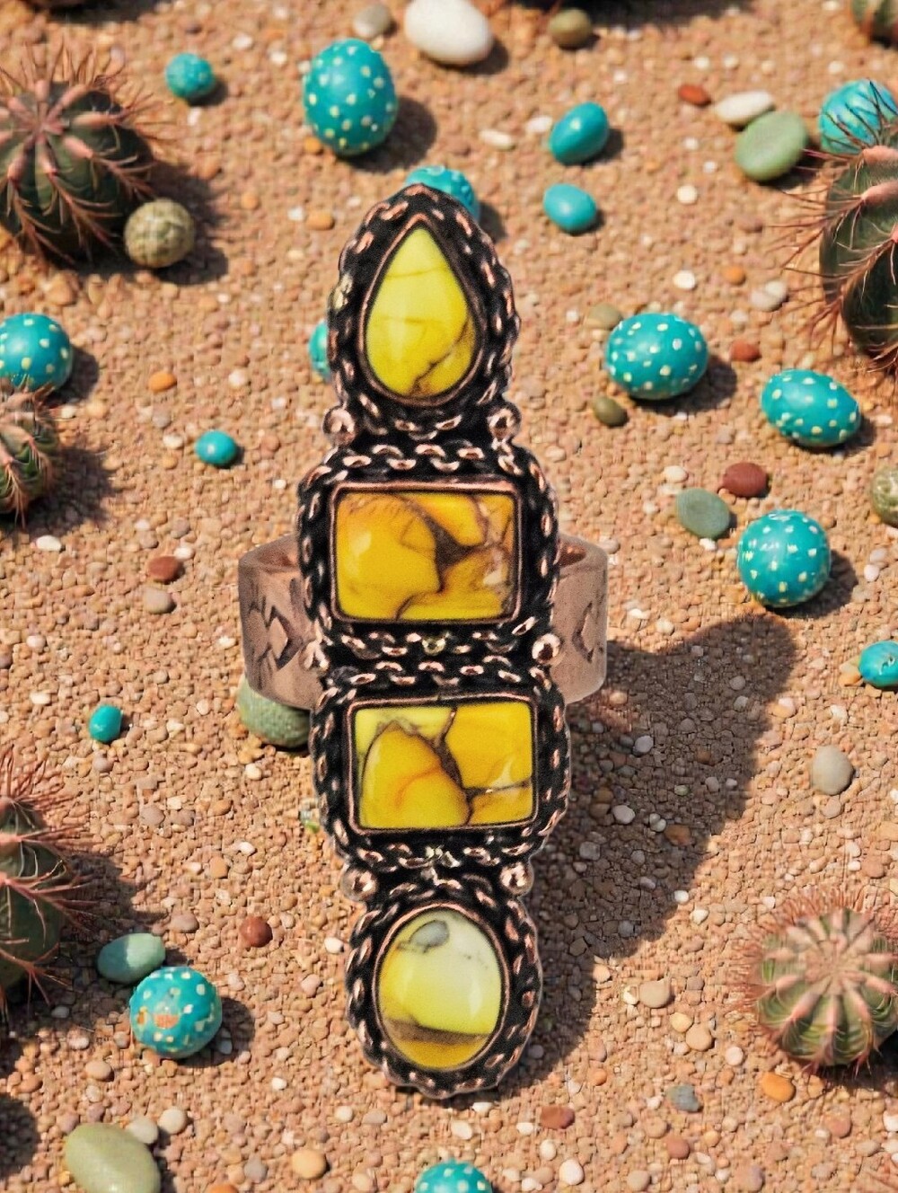 HONEY DAHLIA TURQUOISE RING COPPER ADJUSTABLE SIZE 6 - 9